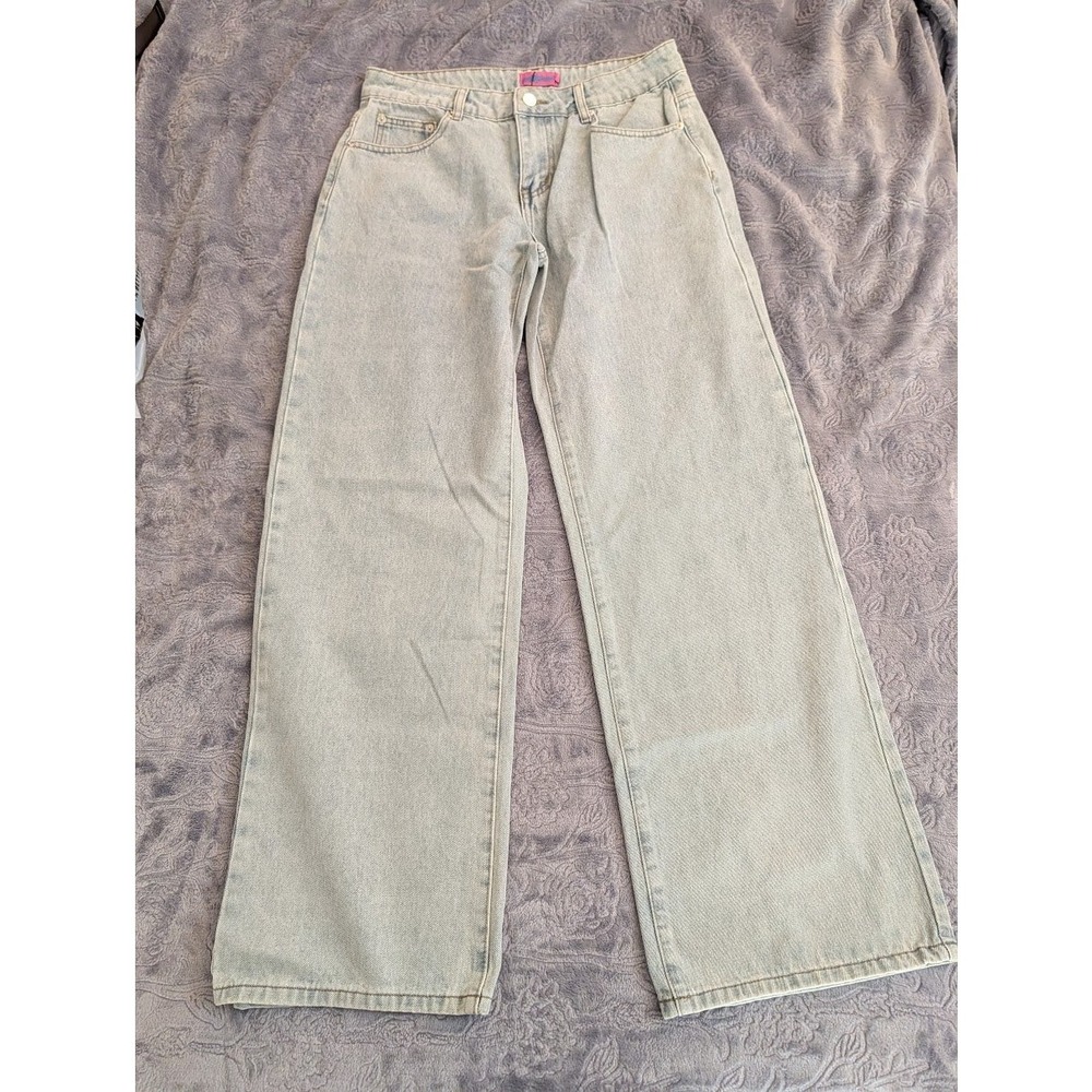 EDIKTED Light Blue Wide Leg Jeans Bow Pocket 100% Cotton Women's Size M - Picture 2 of 9